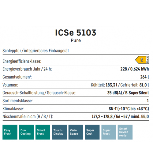 LIEBHERR利勃海尔 ICSe 5103 轻松新鲜  智能霜冷 嵌入式冰箱冰柜